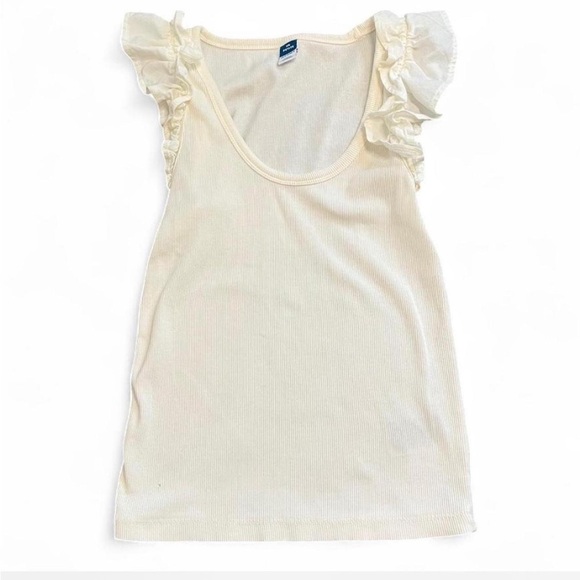Old Navy Cream ribbed Ruffled Tank Top size XS - Picture 3 of 8